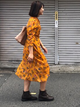 「FOREVER 21（フォーエバー トゥエンティーワン）のアイテム（ワンピース、オレンジ系）」を使った、キャノさん（レディース）の秋コーディネート