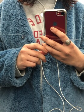 「LOWRYS FARM（ローリーズファーム）のファーノーカラーコート　770869 （その他アウター、ブルー系）」を使った、キャノさん（レディース）の冬コーディネート