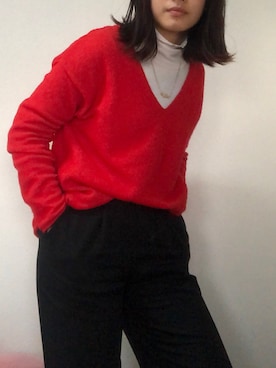 「H&M DIVIDED（エイチアンドエム　ディヴァイデッド）のアイテム（ニット/セーター、レッド系）」を使った、キャノさん（レディース）の冬コーディネート