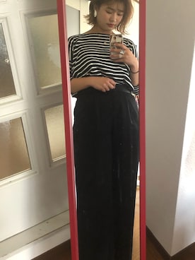 「GAP（ギャップ）のGap ハイライズ ベルト ワイドレッグパンツ（TENCEL（TM））（その他パンツ、ブラック系）」を使った、キャノさん（レディース）の春コーディネート