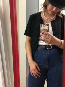 「Bershka（ベルシュカ）のアイテム（デニムパンツ、ブルー系）」を使った、キャノさん（レディース）の春コーディネート