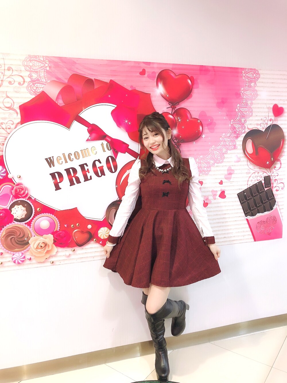 「お気に入りの服でデートに行こう、バレンタイン、バレンタインデートスタイル、minplume、バレンタインコーデ、ワンピース、プレゴ」｜「minplumeのアイテム（ワンピース、レッド系）」を使った、♡高橋 里彩子さん（レディース・154cm）の冬コーディネートの1枚目の写真
