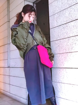 「コート」｜「アイテム（MA-1）」を使った、♡高橋 里彩子さん（レディース・154cm）の冬コーディネート