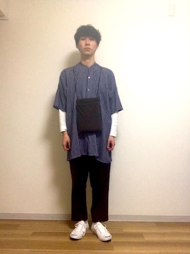 「my beautiful landlet（マイビューティフルランドレット）のアイテム（バッグ）」を使った、真砂亮介さん（メンズ・171cm）の春コーディネート