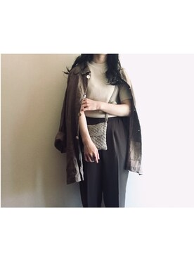 「NANING9（ナンニング）のNANING9(ナンニング)シンプル半袖ニット（ニット/セーター、ベージュ系）」を使った、やんさん（レディース・153cm）の春コーディネート