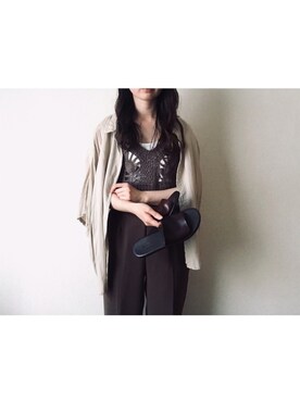 「nitca（ニトカ）の2/28S かぎ針ビスチェ（ニット/セーター、ブラウン系）」を使った、やんさん（レディース・153cm）の春コーディネート
