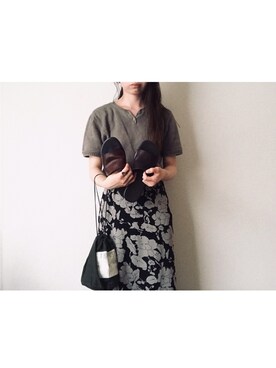 「bulle de savon（ビュルデサボン）のNOUVO NICAR      　レザーサンダル　W1648（パンプス、ブラウン系）」を使った、やんさん（レディース・153cm）の春コーディネート