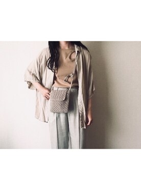 「select MOCA（セレクトモカ）のリブデザインタンクトップ/ノースリーブ変形デザイントップス（タンクトップ、ベージュ系）」を使った、やんさん（レディース・153cm）の夏コーディネート