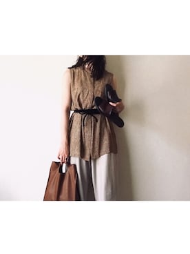 「bulle de savon（ビュルデサボン）のNOUVO NICAR      　レザーサンダル　W1648（パンプス、ブラウン系）」を使った、やんさん（レディース・153cm）の夏コーディネート