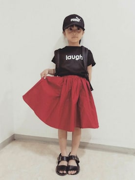 「ひざ丈スカート」｜「アイテム（帽子）」を使った、katy!!さん（キッズ・120cm）の夏コーディネート