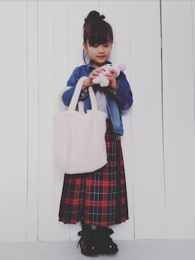 「動物モチーフ」｜「アイテム（デニムジャケット）」を使った、katy!!さん（キッズ・120cm）の冬コーディネート