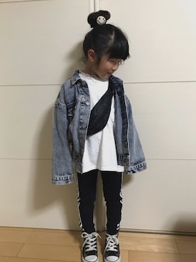 「5歳」｜「アイテム（デニムジャケット）」を使った、kan❤︎kanさん（キッズ・100cm）の春コーディネート