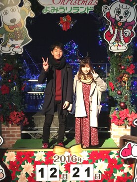 「カップル」｜「アイテム（チェスターコート）」を使った、サンダースさん（メンズ・176cm）の冬コーディネート