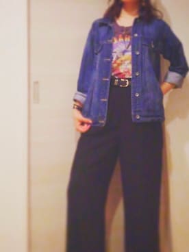 「グラフィックＴ」｜「アイテム（デニムジャケット）」を使った、S☺︎Raさん（レディース・163cm）の春コーディネート