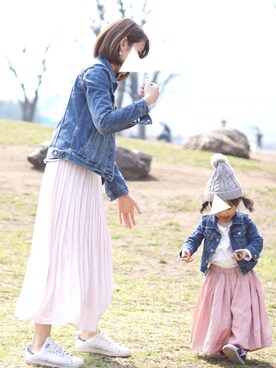 「GAP（ギャップ）のGap 1969 Denim Jacket（デニムジャケット、ブルー系）」を使った、kiyu**さん（キッズ・90cm）の春コーディネート