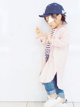 「RADCHAP（ラッドチャップ）の7分袖シャツワンピース（ワンピース、ピンク系）」を使った、kiyu**さん（キッズ・90cm）の春コーディネート