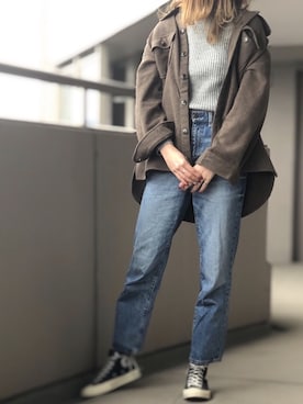 「ハイウエストストレートジーンズ」｜ellie.さん（レディース・173cm）の冬コーディネート