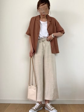 「リネンブレンドオープンカラーシャツ」｜maiko さん（レディース・158cm）の春コーディネート