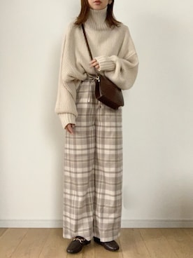 「ボリュームニット」｜「アイテム（ローファー）」を使った、maiko さん（レディース・158cm）の秋コーディネート