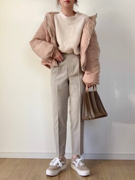 「ゆるニット」｜「アイテム（ダウンジャケット/コート）」を使った、maiko さん（レディース・159cm）の秋コーディネート