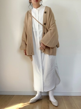 「カーディガンコーデ」｜「アイテム（シャツワンピース）」を使った、maiko さん（レディース・159cm）の冬コーディネート