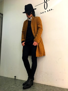 「NO ID.（ノーアイディ）のアイテム（チェスターコート）」を使った、NO ID.KICHIJOJIさん（メンズ・169cm）の春コーディネート
