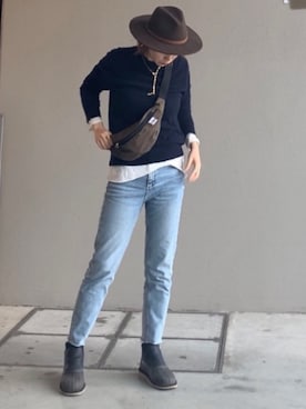 「Deuxieme Classe（ドゥーズィエムクラス）のアイテム（ボディバッグ/ウエストポーチ）」を使った、UDさん（レディース・164cm）の冬コーディネート