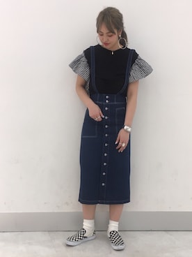 「チェッカー柄」｜「アイテム（スリッポン）」を使った、chisatoyamamotoさん（レディース・169cm）の春コーディネート