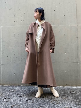 「AS KNOW AS PINKY（アズノゥアズピンキー）のアイテム（チェスターコート）」を使った、chisatoyamamotoさん（レディース・169cm）の冬コーディネート