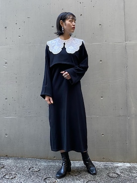 「アイテム（付け襟）」を使った、chisatoyamamotoさん（レディース・169cm）の冬コーディネート