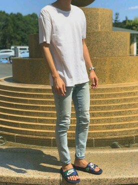 「アイテム（サンダル、ブルー系）」を使った、ゆきやさん（メンズ・170cm）の夏コーディネート