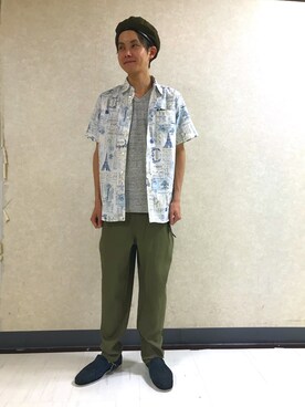 「HVC（エイチブイシー）のアイテム（ハンチング/ベレー帽）」を使った、ばーちーさん（メンズ・172cm）の夏コーディネート