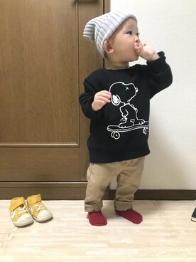 「1歳3ヶ月」｜「アイテム（スウェット）」を使った、kaguuuさん（キッズ・80cm）の冬コーディネート