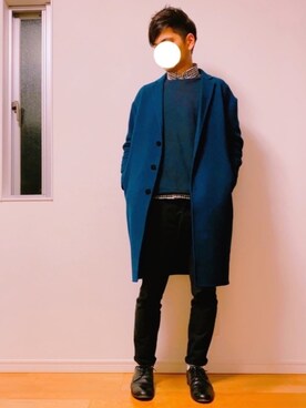 「EDIFICE（エディフィス）のアイテム（チェスターコート）」を使った、yosukeさん（メンズ・174cm）の冬コーディネート