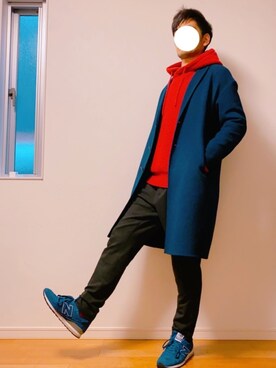 「EDIFICE（エディフィス）のアイテム（チェスターコート）」を使った、yosukeさん（メンズ・174cm）の冬コーディネート