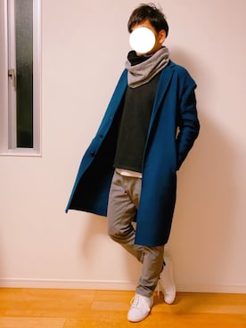 「EDIFICE（エディフィス）のアイテム（チェスターコート）」を使った、yosukeさん（メンズ・174cm）の冬コーディネート
