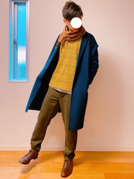 「EDIFICE（エディフィス）のアイテム（チェスターコート）」を使った、yosukeさん（メンズ・174cm）の春コーディネート