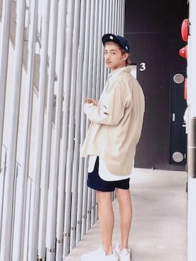 「shorts」｜「アイテム（帽子）」を使った、さん（メンズ・178cm）の春コーディネート