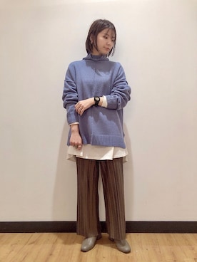 「ブルーニット」｜「アイテム（アナログ腕時計）」を使った、iwarisa_right_onさん（レディース・155cm）の秋コーディネート