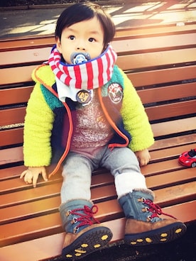 「READY MADES（レディーメイド）のアイテム」を使った、リオさん（キッズ・90cm）の秋コーディネート