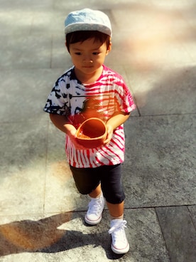 「BEADYGEM（ビーディージェム）のアイテム（帽子）」を使った、リオさん（キッズ・90cm）の秋コーディネート