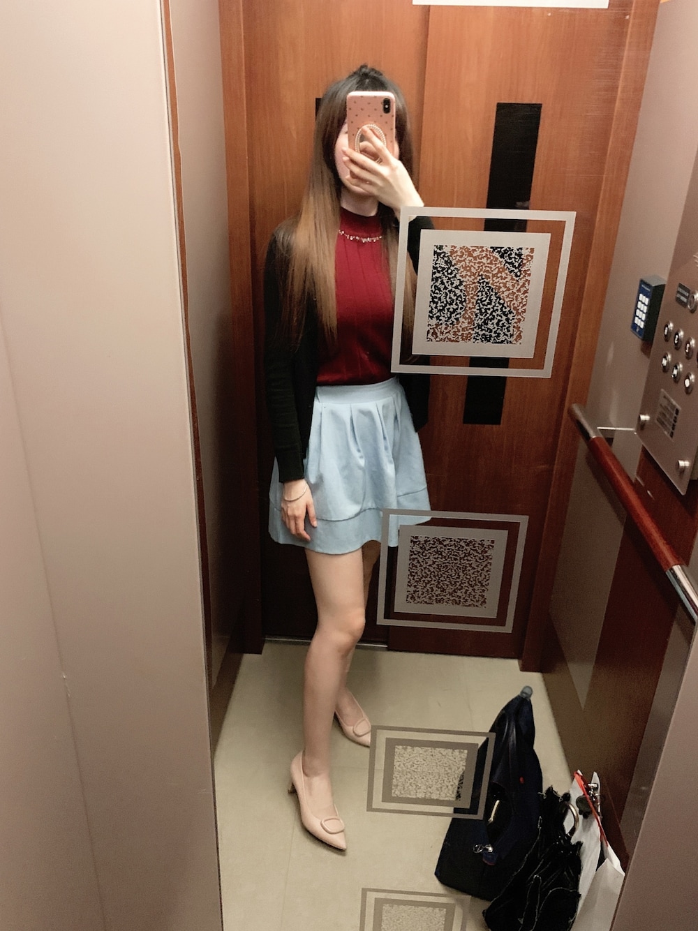 「東京著衣のアイテム（ニット/セーター、レッド系）」を使った、Iris💕さん（レディース・158cm）の春コーディネートの1枚目の写真