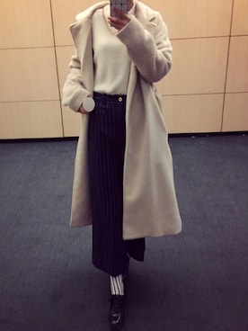 「NICE CLAUP（ナイスクラップ）のアイテム（ピーコート）」を使った、RiNaさん（レディース・162cm）の冬コーディネート