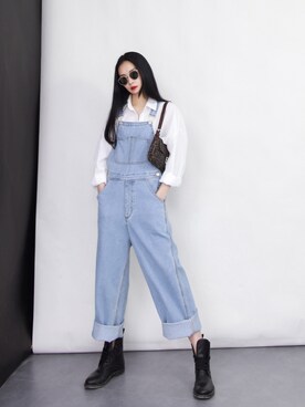 「日系极简」｜「アイテム（サロペット/オーバーオール）」を使った、奢侈的大侠さん（レディース・163cm）の春コーディネート