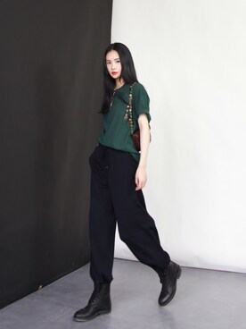 「工装」｜「アイテム（ブーツ）」を使った、奢侈的大侠さん（レディース・163cm）の春コーディネート