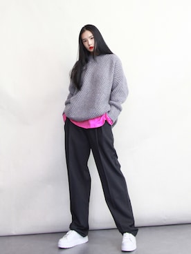 「通勤穿搭」｜「アイテム（スラックス）」を使った、奢侈的大侠さん（レディース・163cm）の秋コーディネート