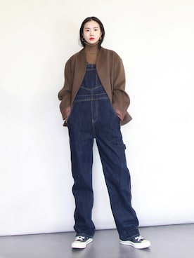 「通勤穿搭」｜「アイテム（ノーカラージャケット）」を使った、奢侈的大侠さん（レディース・163cm）の冬コーディネート