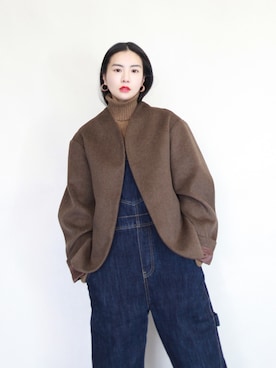 「日系极简」｜「アイテム（ノーカラージャケット）」を使った、奢侈的大侠さん（レディース・163cm）の冬コーディネート
