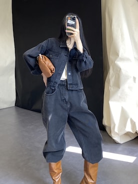 「日系极简」｜「アイテム（デニムジャケット）」を使った、奢侈的大侠さん（レディース・163cm）の春コーディネート