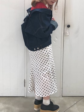 「one after another NICE CLAUP（ワンアフターアナザーナイスクラップ）のアイテム（デニムジャケット）」を使った、mayukoさん（レディース・147cm）の春コーディネート